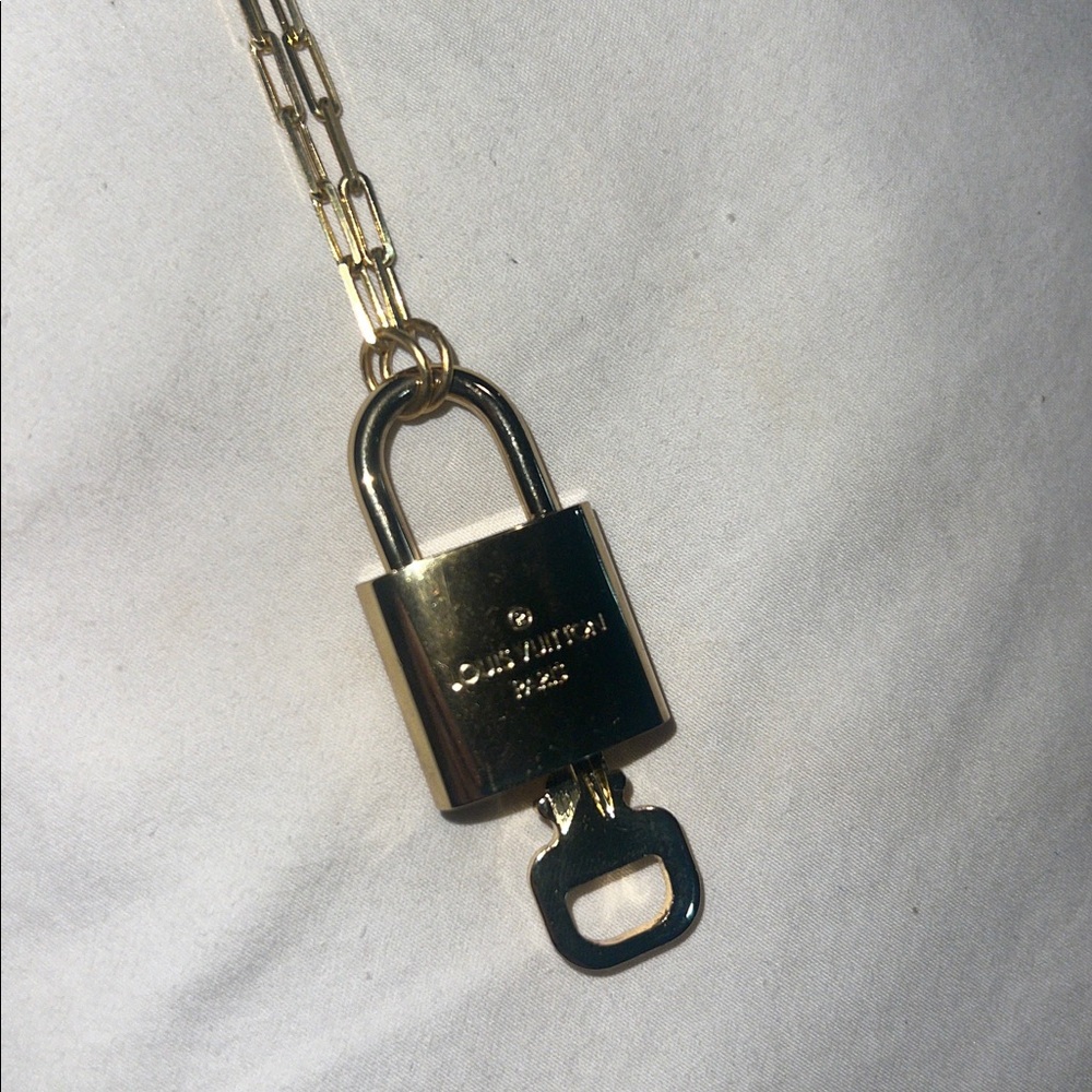 LV Gold Chain Necklace with Padlock Pendant